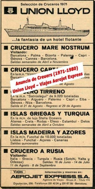Union Lloyd y Viajes Aerojet Express - Creuers - Anuncis