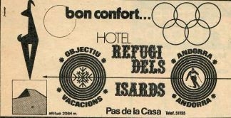 Hotel Refugi dels Isards de Pas de la Casa, anuncis