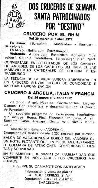 Semana Santa 1972 - Dos cruceros patrocinados por 'Destino'
