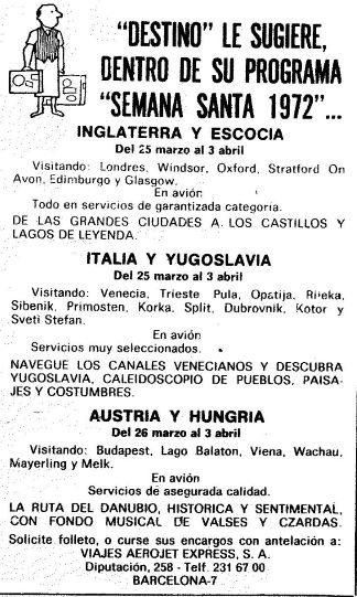 Destino le sugiere dentro de la programación Semana Santa 1972