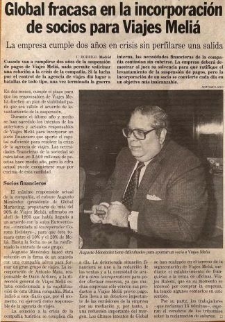 Viajes Melia, Global fracasa en la incorporación de socios. Articles periodistics