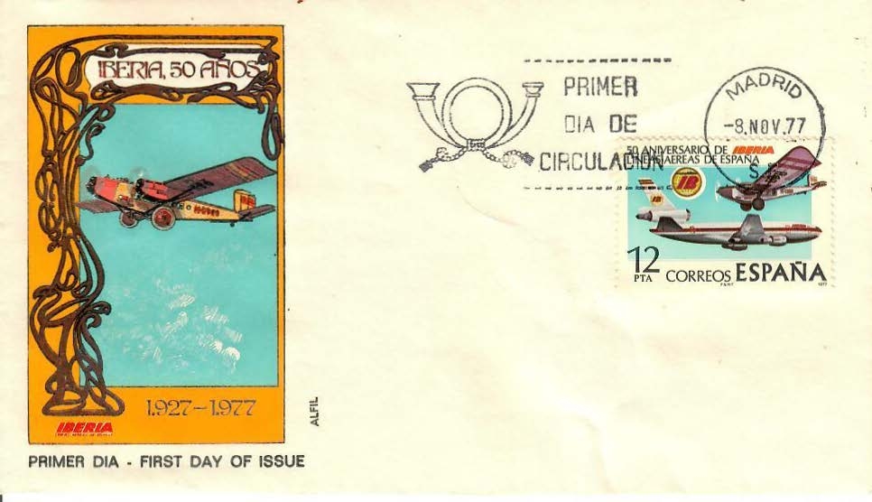 Segell de correus commemoratiu del 50è aniversari d'Iberia 1927-1977