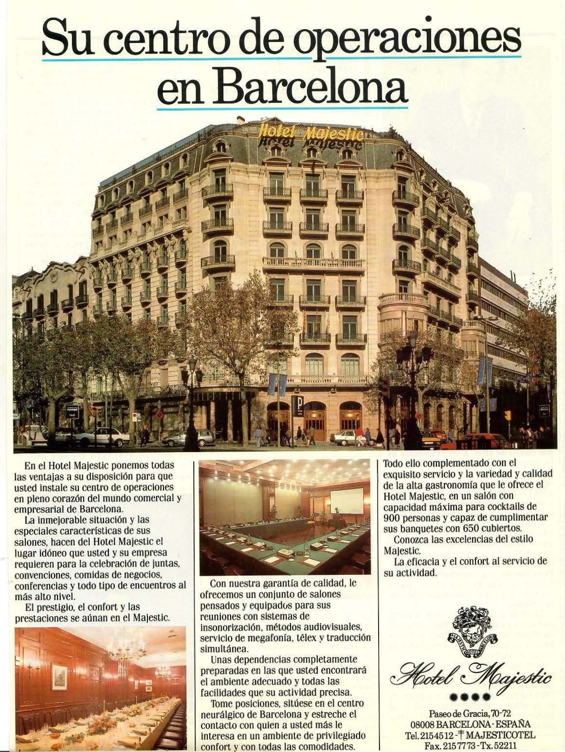 Hotel Magestic. Su centro de operaciones en Barcelona