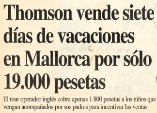 Thomson vende siete días de vacaciones en Mallorca por sólo 19.000 pesetas