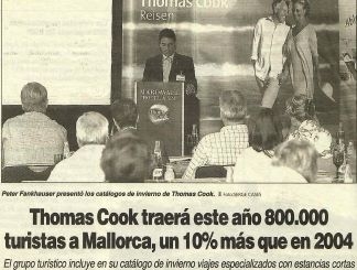 Thomas Cook traeré este año 800.000 turistas a Mallorca, un 10% mas que en 2004