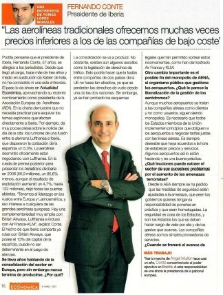 Entrevista a Fernando Conte, presidente de Iberia: Las Aerolíneas tradicionales ofrecemos muchas veces precios inferiores a los de las compañías de bajo coste