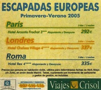 Viajes Crisol - Escapadas Europeas, Primavera-Veran0 2005