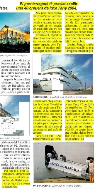 Creuers Tarragona, El port té previst acollir uns 40 creuers de luxe l'any 2004