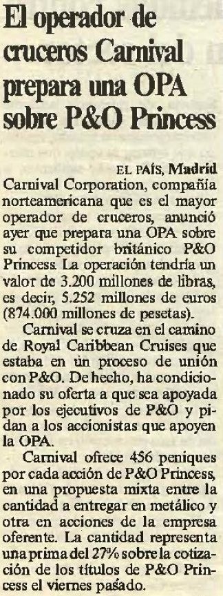 Carnival Corporation prepara una OPA sobre P&O Princess