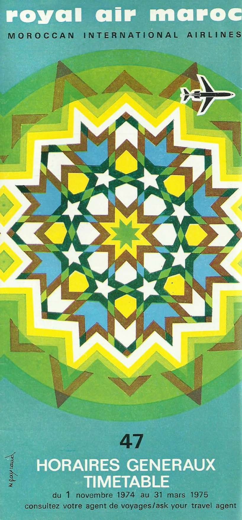 Royal Air Marroc - Horaires generaux /1 novembre1974-3 Mars1975