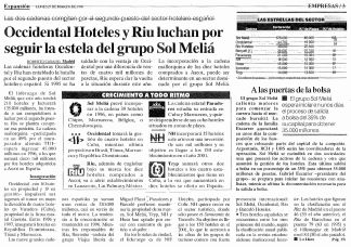 Occidental Hoteles y Riu Luchan por seguir la estela del Grupo Sol Meliá
