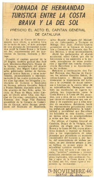 JORNADA DE HERMANDAD TURISTICA ENTRE LA COSTA BRAVA Y LA DEL SOL