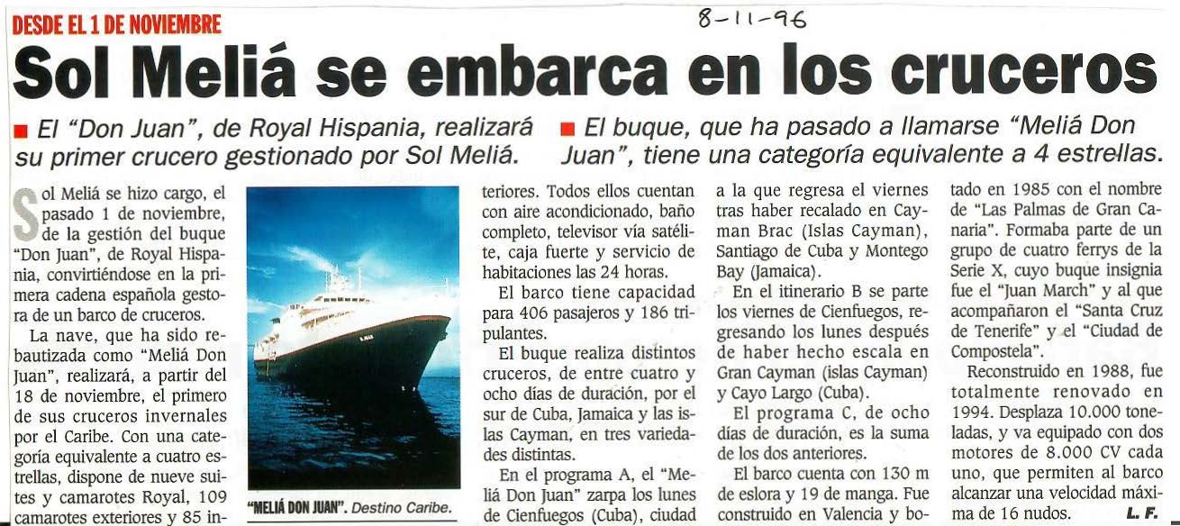 Sol Meliá se embarca en los cruceros