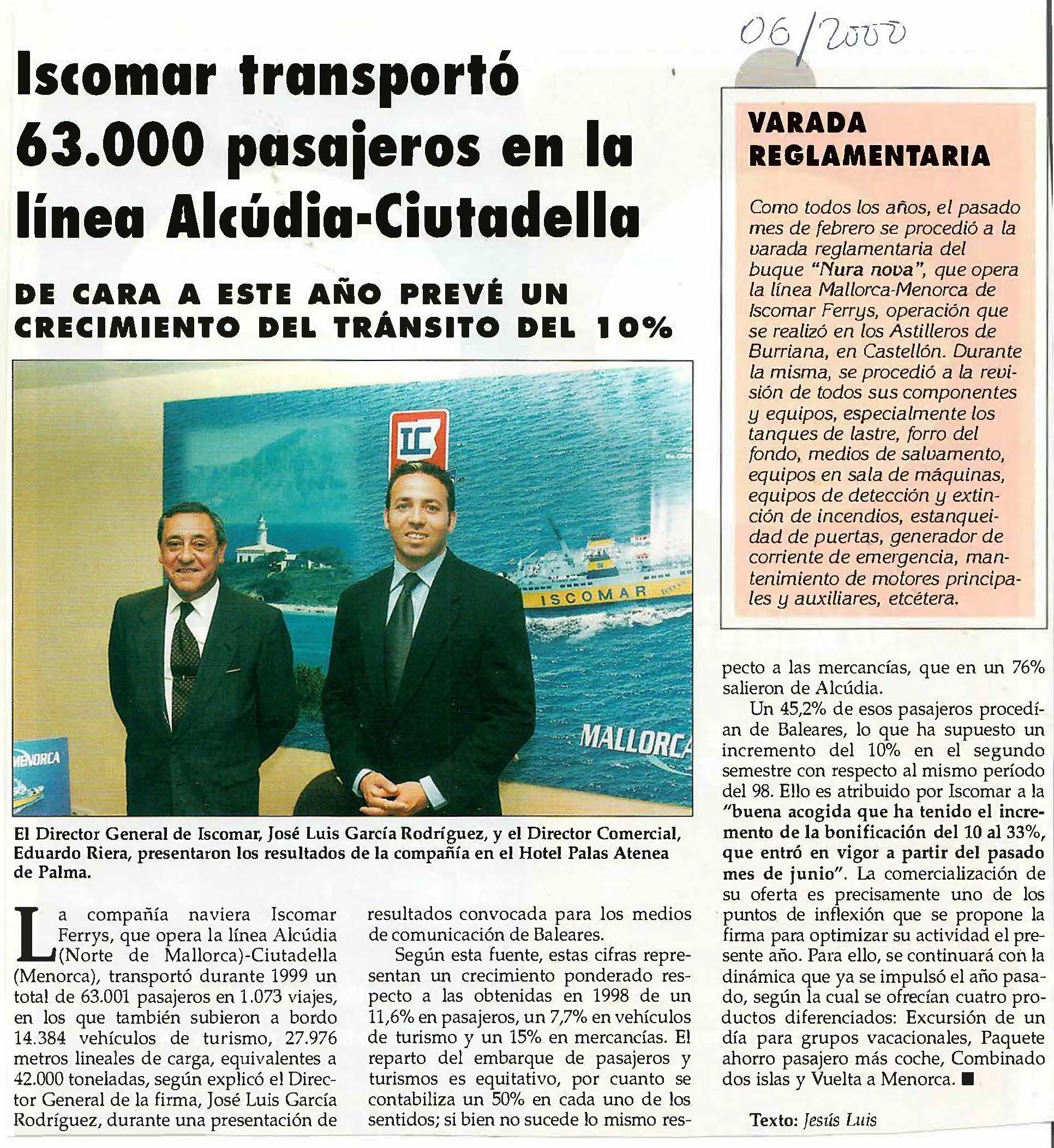 Iscomar transportó 63.000 pasajeros en la línea Alcúdia-Ciutadella