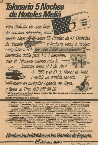 Talonario 5 noches de Hoteles Meliá