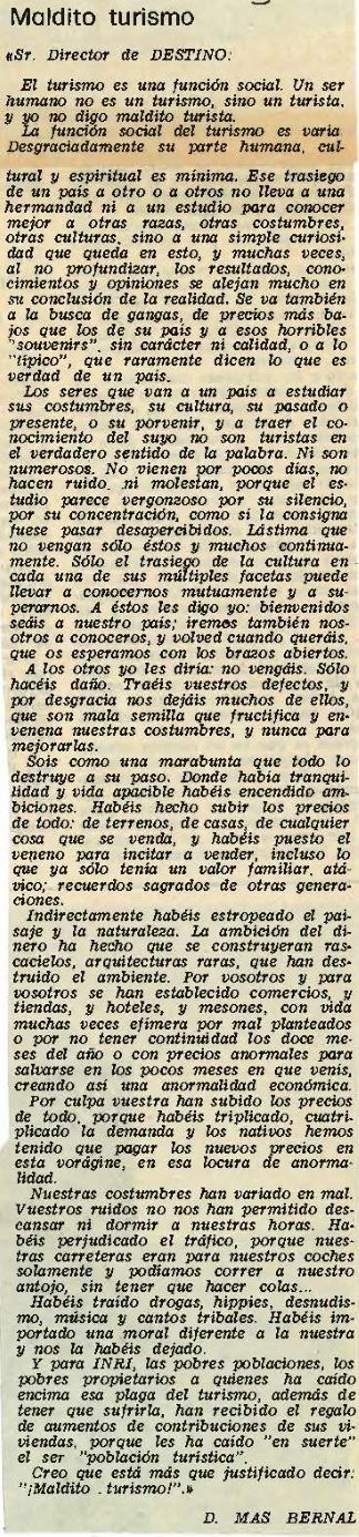 Maldito turismo -  Sr. Director de DESTINO:
