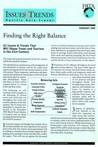 Finding the Right Balance - 21 Issues & Trends That Will Shape Travel and Tourism in the 21st Century