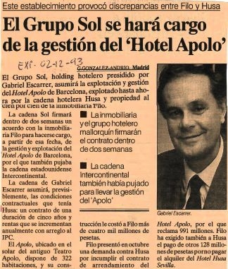 Hotel Apolo de Barcelona, articles periodístics agrupats