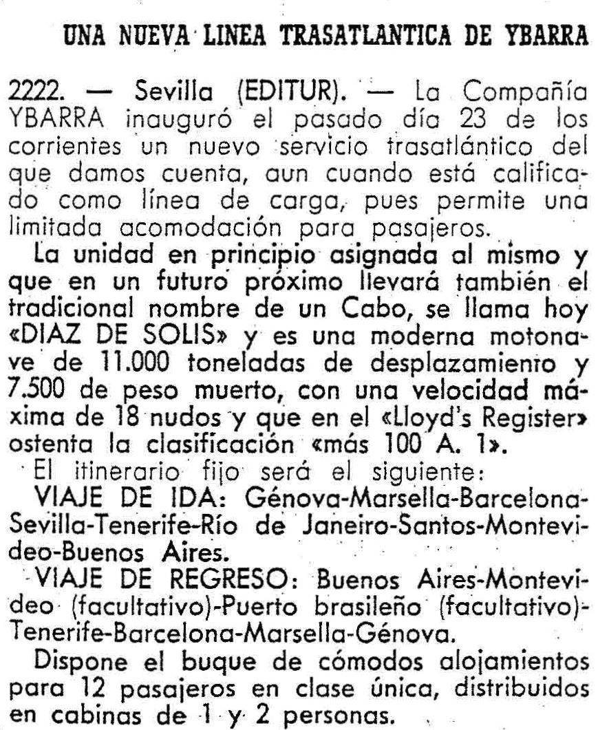 Ybarra, una nueva linea trasatlantica (Cabo Santa María)