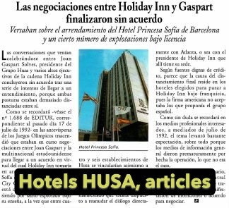 Hoteles HUSA, articles periodístics agrupats