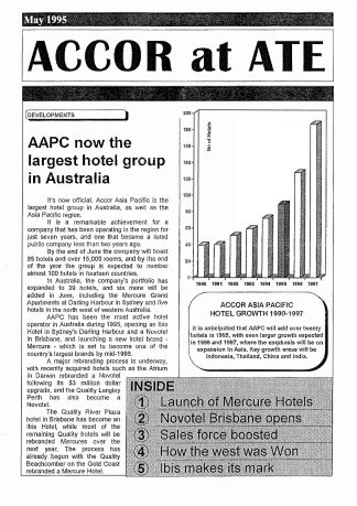 ACCOR at ATE - AAPC now the largest hotel group in Australia - May 1995