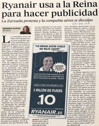 Ryanair usa a la Reina para hacer publicidad